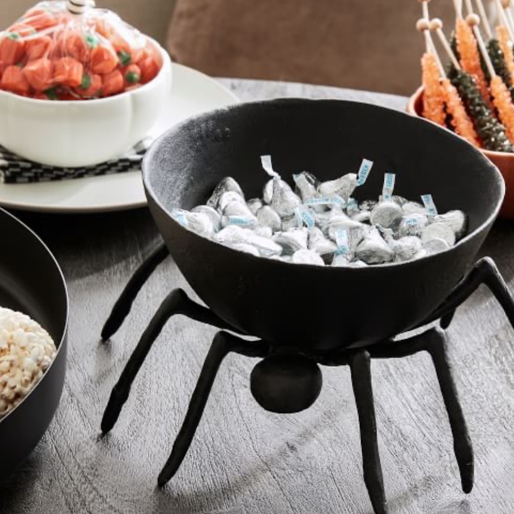Pottery Barn 11” Black Spider Metal Candy Bowl New In Box!